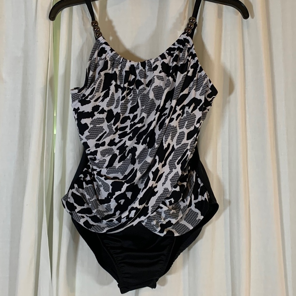 MagicSuit Lisa Black and White Graphic Print Swimsuit, 10